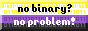 non-binary flag, zeros and ones pattern, no binary no problem slogan